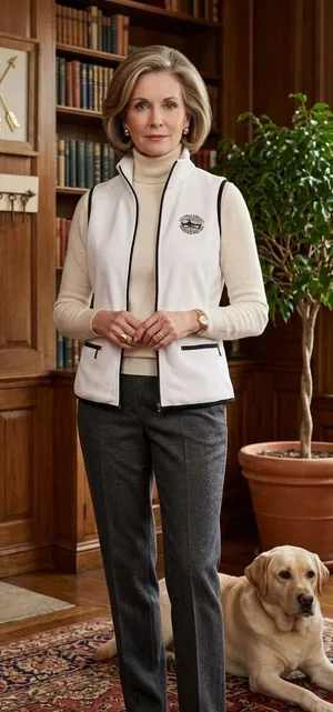 Women's Cream Quilted Vest with Contrast Trim - Classic Layering Vest thumbnail 1