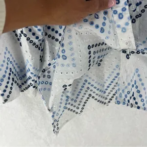 Alfred Dubber Cotton Ombré‎ Blue Eyelet Embroidered 3/4 Sleeve Button Up Shirt L thumbnail 6