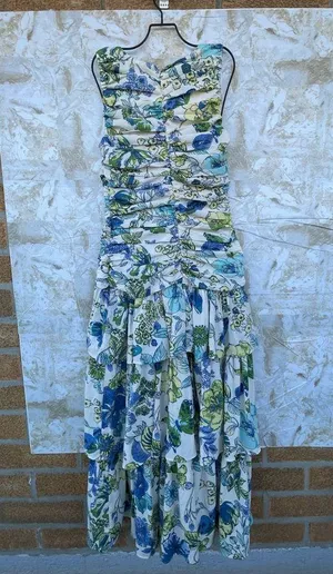 Abercrombie & Fitch High Neck Ruched Tiered Maxi Dress size XS thumbnail 8