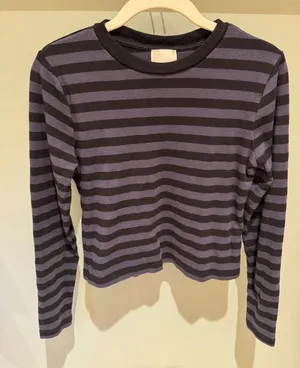 Striped Long-Sleeve Crewneck Tee - Black & Purple thumbnail 1