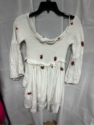 Free People White One-Shoulder Mini Dress with Red Floral Accents thumbnail 2