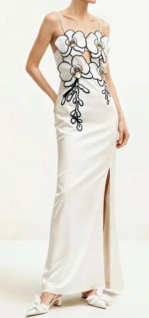 JW PEI Orchid Embroidered Dress - White/Black thumbnail 1