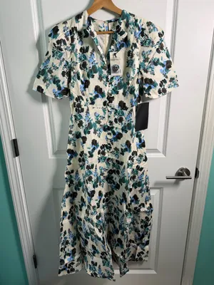 Tuckernuck Blue‎ Blooms Linen Maxi Dress Size XS Floral Coastal Vacation thumbnail 12