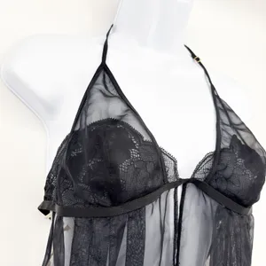 NWT‎ Victoria's Secret Womens Black Lace Sheer Mesh Whimsigoth Babydoll Top M thumbnail 2