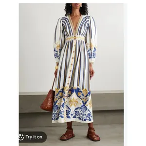 FARM Rio Pineapple Deco Maxi Dress Puff Sleeve Size Medium thumbnail 2
