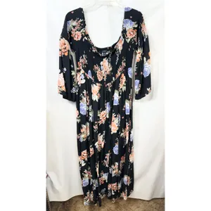 Torrid‎ Plus Sz 2X Maxi Dress Off Shoulder Black Floral Smocked Bell Sleeve 1214 thumbnail 2