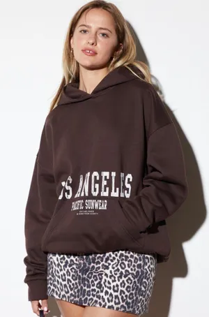 Pacsun Women's Sz Large Pacific Sunwear LA Texture Hoodie Chocolate Brown Cotton thumbnail 1