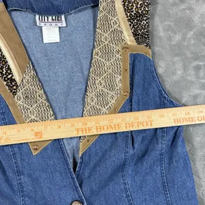 VTG Denim Animal Print Retro Womens Vest Patchwork 12 Large 80's Hippie Festival thumbnail 5