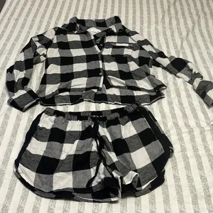 Colsie Plaid PJ Shorts and Top Lounge Set in black plaid thumbnail 2