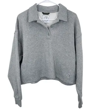 MPG Sport Grey Collared Pullover‎ Sweatshirt Cropped Boxy Athleisure Size Medium thumbnail 1