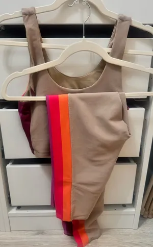 Tan ribbed neon stripe legging beach riot active set thumbnail 1