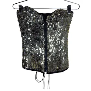 Bell Uniform Design Gold Sequin Corset Top Lace Up Back Sweetheart Small thumbnail 2