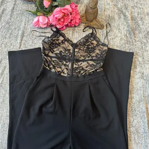 Express Black and Cream Lace Detail Top thumbnail 2
