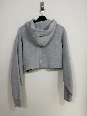 Alo Yoga Bae Hoodie Gray Cropped Oversized Pullover Sweatshirt Size S thumbnail 2