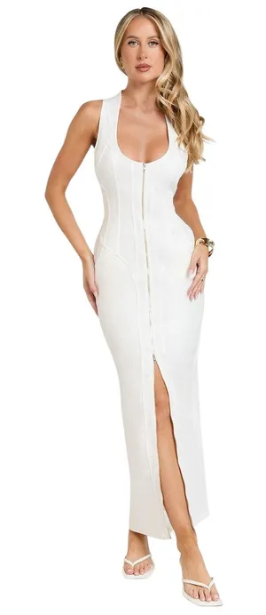 Showpo. Scoop Neck Racer Back Fitted Maisy Dress in White size 8 NWT thumbnail 1