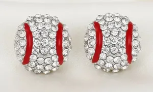 Rhinestone Baseball Stud Earrings in Red & White thumbnail 1