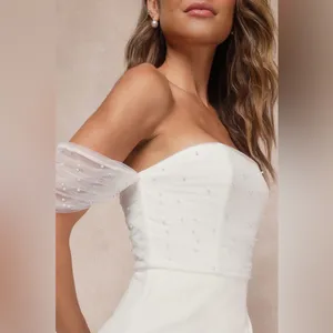Lulus Profound Glamour Ivory Pearl Off-the-Shoulder Tulip Maxi Dress Size S NWOT thumbnail 6
