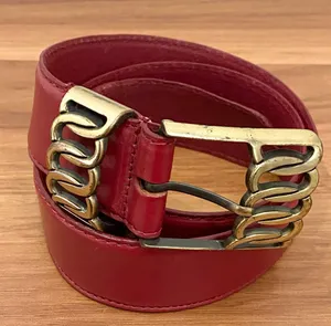 Vintage MILOR 11612 Burgundy Genuine Leather Brass-tone Buckle Women’s Belt M thumbnail 1