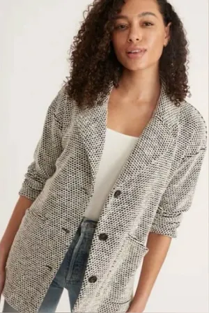 Marine Layer Birdseye Blazer Sz medium Cardigan Jacket Black & White Textured Kn thumbnail 1