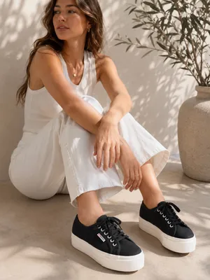 Superga 2790 Platform Canvas Sneakers Black White Size 9.5 thumbnail 1