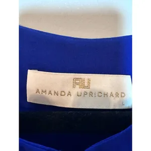 Amanda Uprichard Royal Blue Silk‎ Shift Dress Midi 3/4 Sleeve Sz L Preppy Luxury thumbnail 4