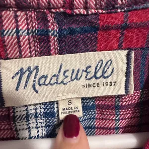 Madewell Red Blue Plaid V-Neck Popover Top Size Small Cottage‎ Cabin Fall thumbnail 4