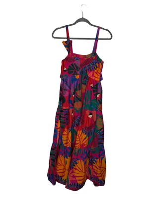 ✨🌴 Farm Rio Tropical Print Bow Front Tiered Midi Dress Size‎ Small 🌺🍹✨ thumbnail 5