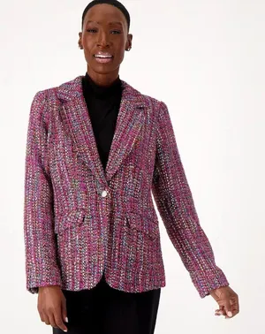 NWT Dennis Basso Womens Plus Size 24W Fuschia Multicolor Tweed Blazer Jacket NEW thumbnail 1