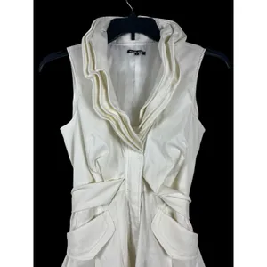 Samuel Dong Bubble Hem Dress M Ivory Ruffle Draped Collar Belted Cocktail thumbnail 2