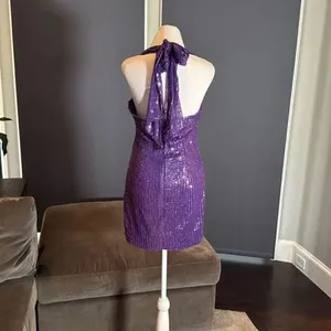 Women’s Purple Fully Sequined Short Prom Party Dress Halter Neck Size 8 NEW thumbnail 4