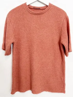 Zara Shirt Size Small Grey Ribbed Crewneck Textured Raw‎ Hem Downtown Indie thumbnail 1