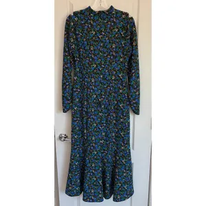 Zara Womens Blue Floral Cold Shoulder Mock Neck‎ Long Sleeve Midi Dress Large thumbnail 11