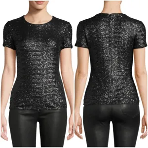 Bailey 44 Top Celebration Black Sequined Crewneck Short Sleeve Top XS NEW thumbnail 13