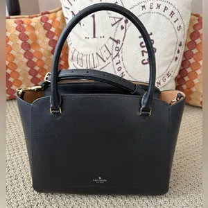 Kate Spade NY Phoebe Black Grained Leather Satchel with Gold Accents thumbnail 5