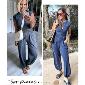 Two Piece Outfit Casual Lounge Set Cropped Top and jogger Sweatpant with Pockets thumbnail 2