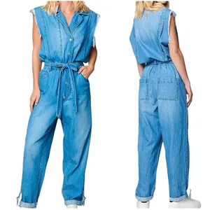 BLANKNYC Womens Blue Denim Sleeveless Boiler‎ Suit Jumpsuit Tie Waist Medium thumbnail 2