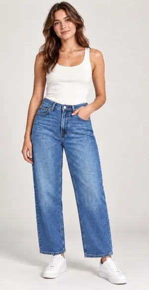 GAP Loose High Rise Jeans Womens 24 00R Blue Medium Wash Straight Leg Stretch thumbnail 1