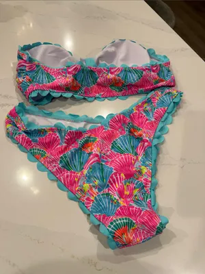 SHEIN XL bright beautiful shell scalloped edge bikini set NEW thumbnail 2