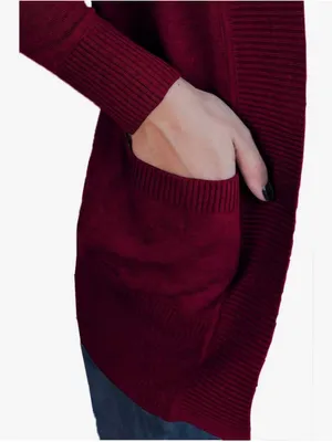 Women's Open Front Long Sleeve Cardigan - Burgundy thumbnail 3