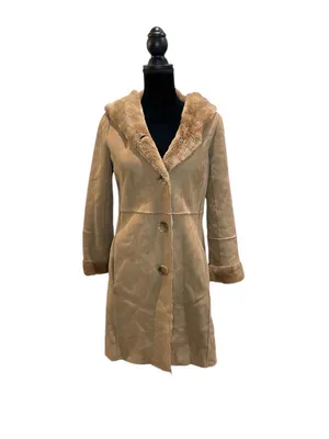 Calvin Klein Tan Hooded Faux Shearling Peacoat thumbnail 4