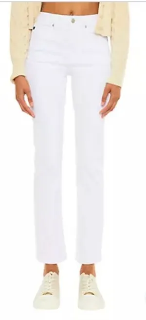 Kancan Straight Leg High Rise White Denim Jeans, 27 thumbnail 1