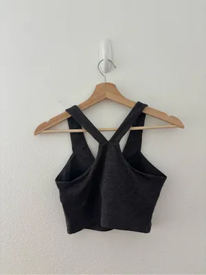Quince flowknit ultra soft performance cropped tank in heather charcoal thumbnail 4