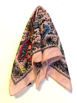 Zara Cotton Embroidered Printed Bandana Scarf Top Light Pink Paisley Multicolor thumbnail 5