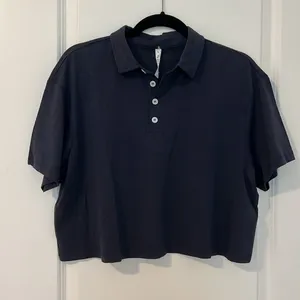 NWT Fabletics Classic Navy Boxy Short Sleeve Polo Shirt Size Medium Blokecore thumbnail 12