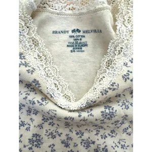 Brandy Melville - Ronnie Floral Lace Trim Sleeveless Tank in Cream & Blue thumbnail 2