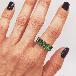 Boutique Gold Ring Green Baguette Cut Stones thumbnail 3