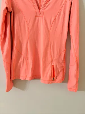 lululemon athletica Coral Pink Long-Sleeve Zip V-Neck Pullover thumbnail 3