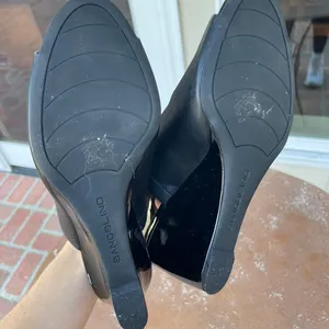 Vintage 90s retro black block heel mule sandals sz 8 thumbnail 3