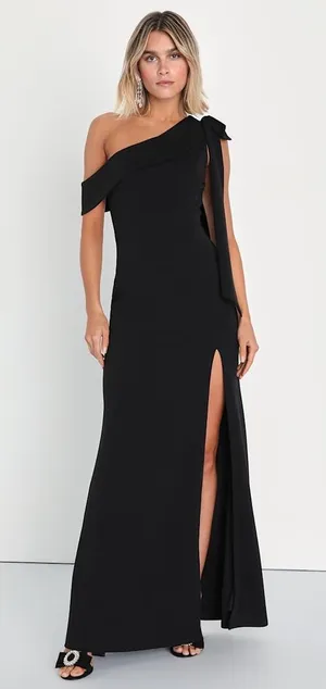 NWT Lulus Stepped Out Stunning Black One-Shoulder Mermaid Maxi Dress Party Sz S thumbnail 1