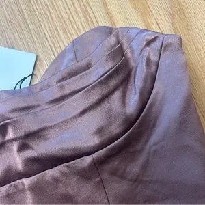 NWT Zara Satin Bandeau Mauve Rose Pleated Strapless Crop Top Size Medium thumbnail 7